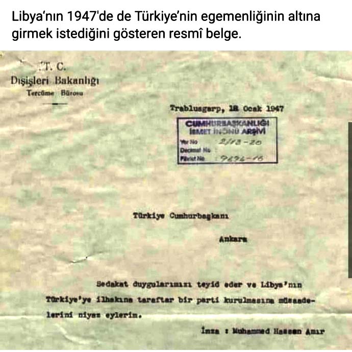 1947'de Libya'nın İlhak Talebine Sümen altı yapılmış!