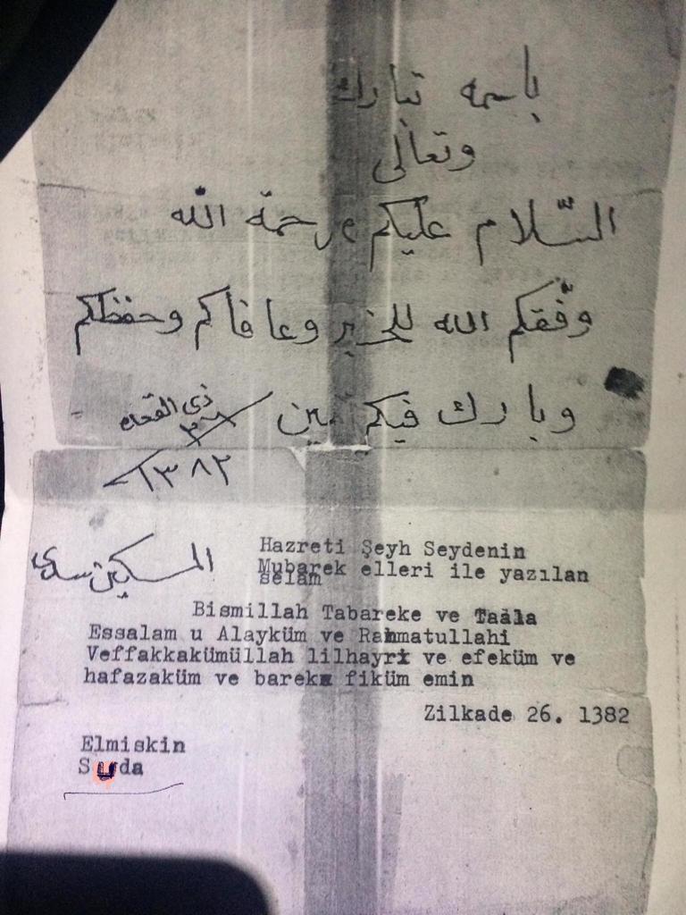 Şeyh Seydâ’nın müridlerine yazdığı mektup
